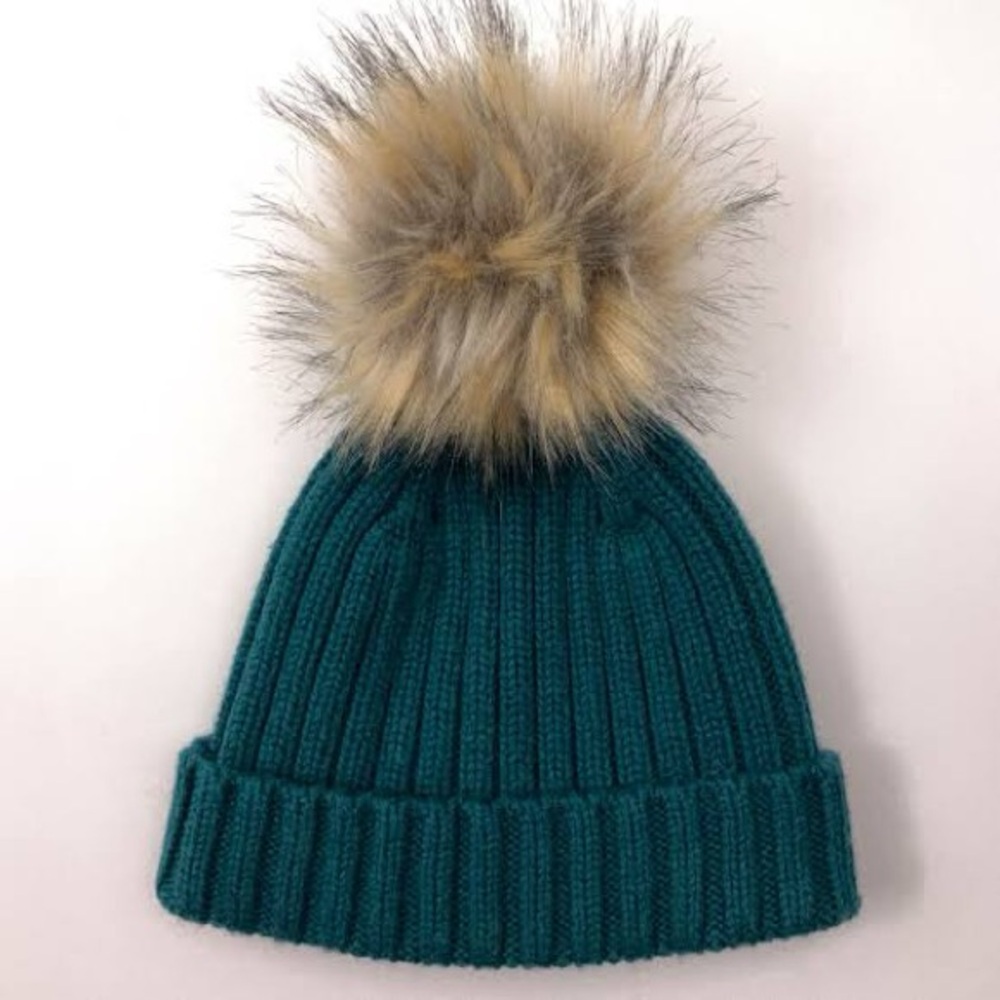 J. Crew Ribbed Knit Beanie with Faux Fur Pom Pom